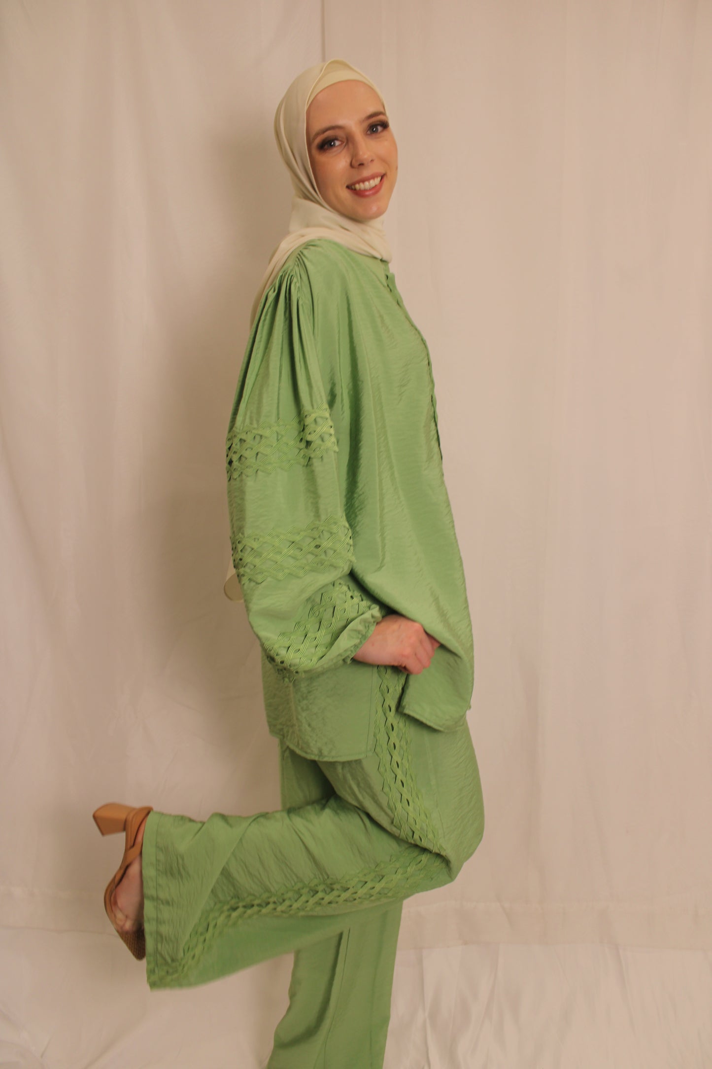 Double Lined Wide Leg Pants & Balloon Sleeve Top Set