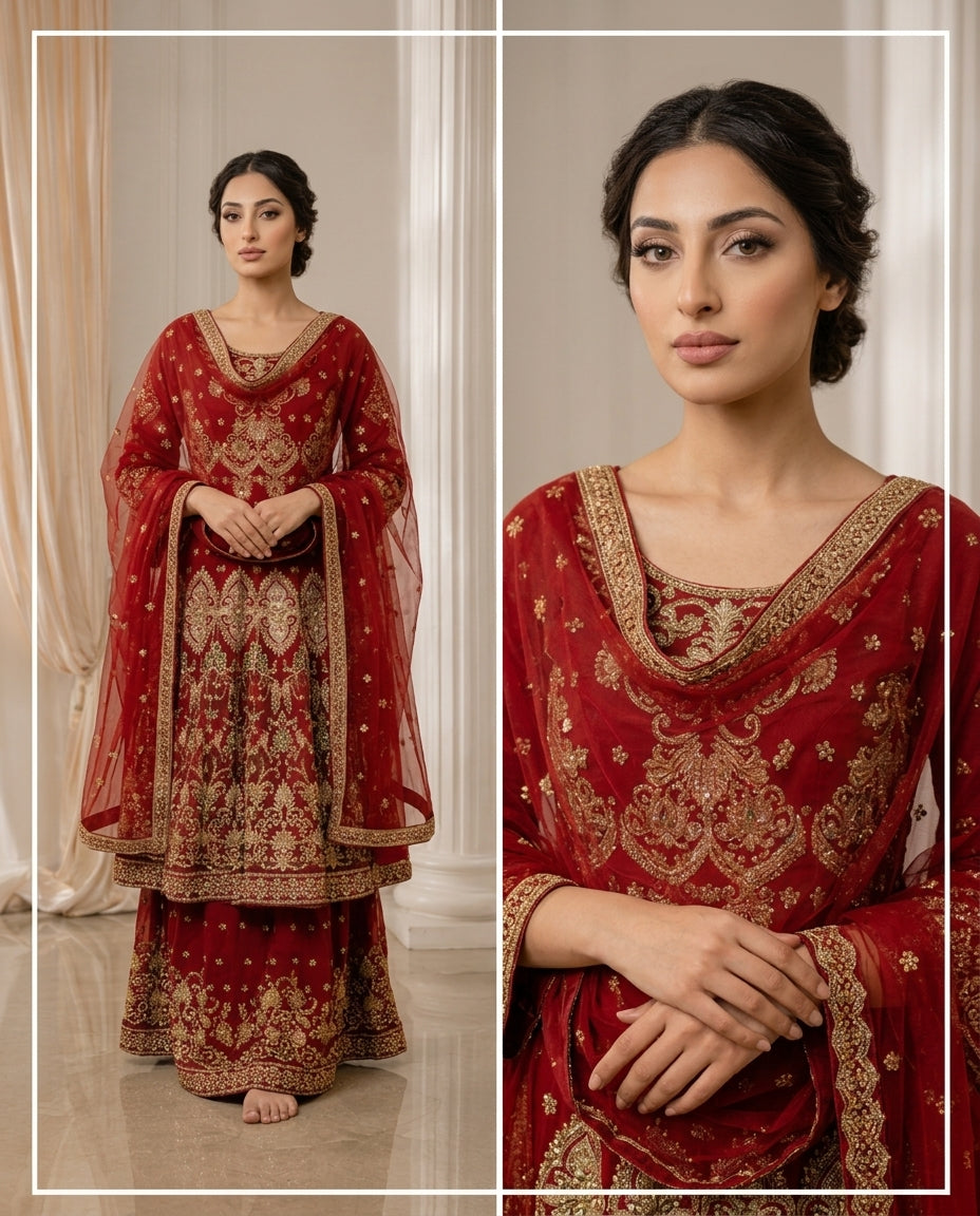 Aria Embroidered Crimson Lehenga Set