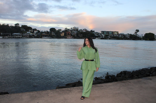 Double Lined  Wide Leg Pants & Balloon Sleeve Top Set