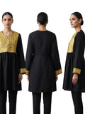 Black & Gold Embroidered Longline Top