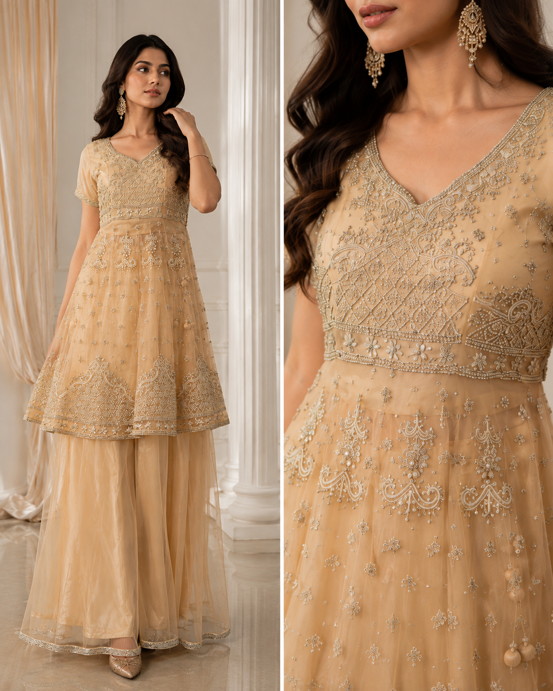 Champagne Noor Embroidered Lehenga Set