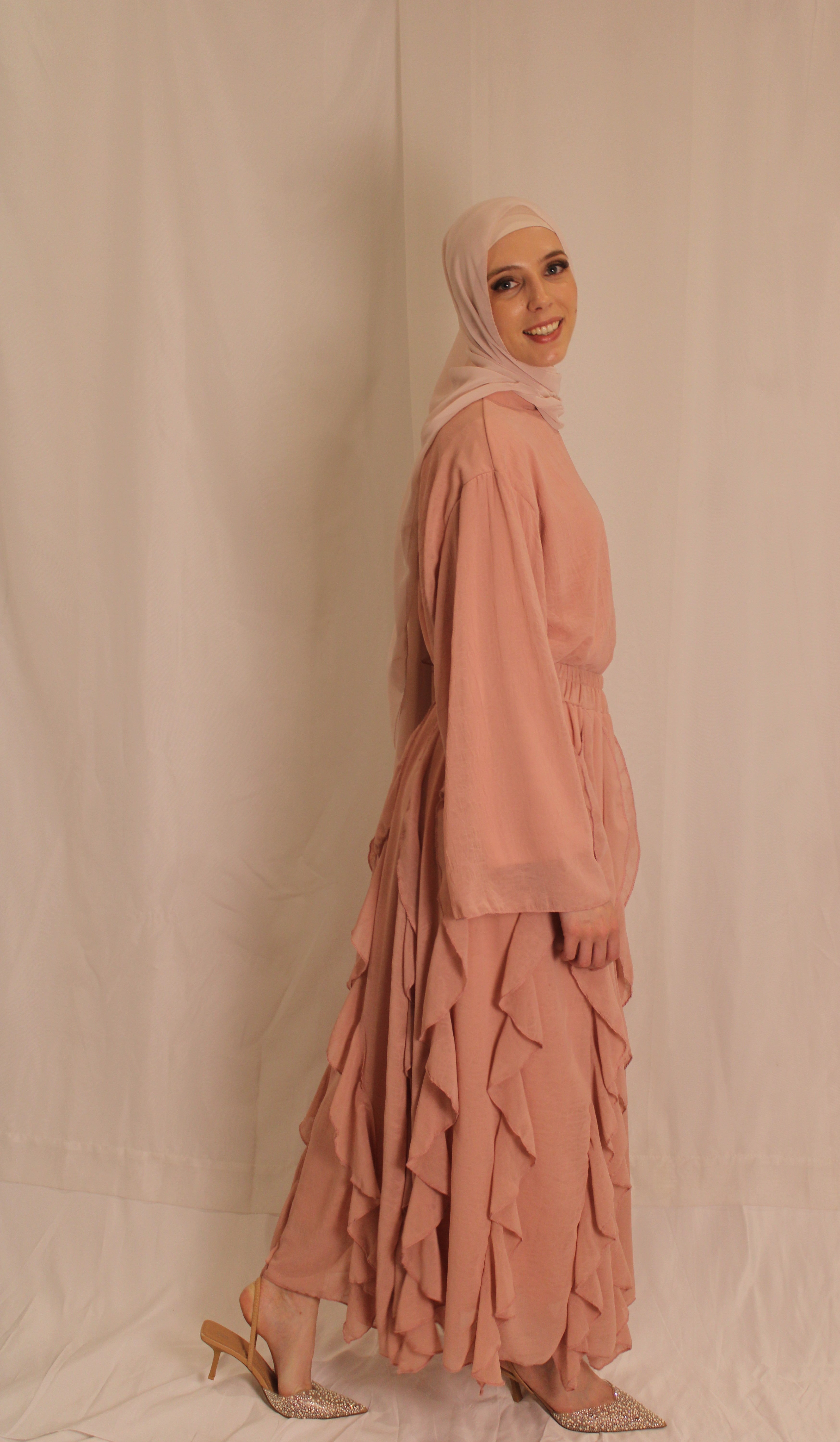 Flowy Ruffle Skirt & Oversized Top Set (pink)