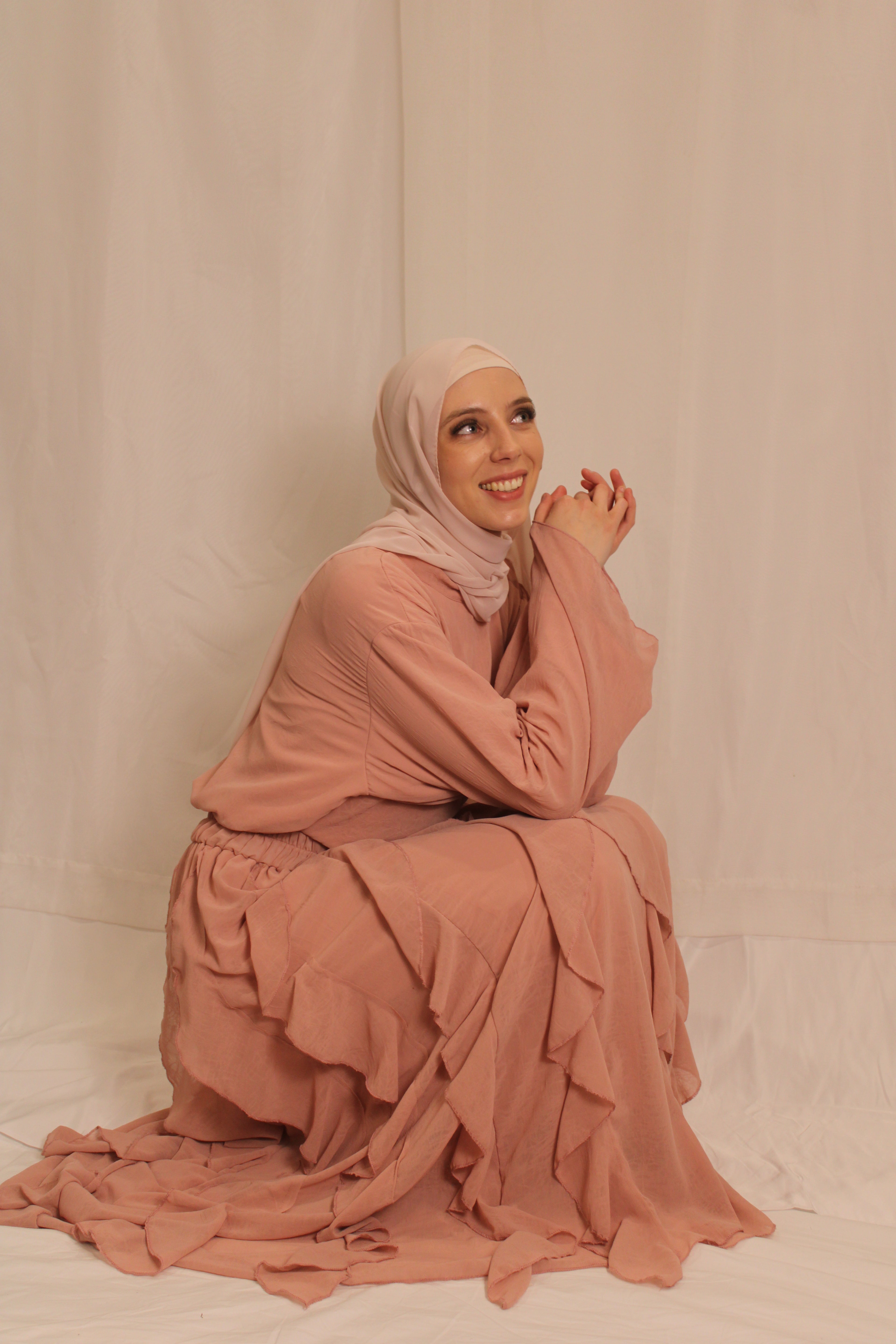 Flowy Ruffle Skirt & Oversized Top Set (pink)