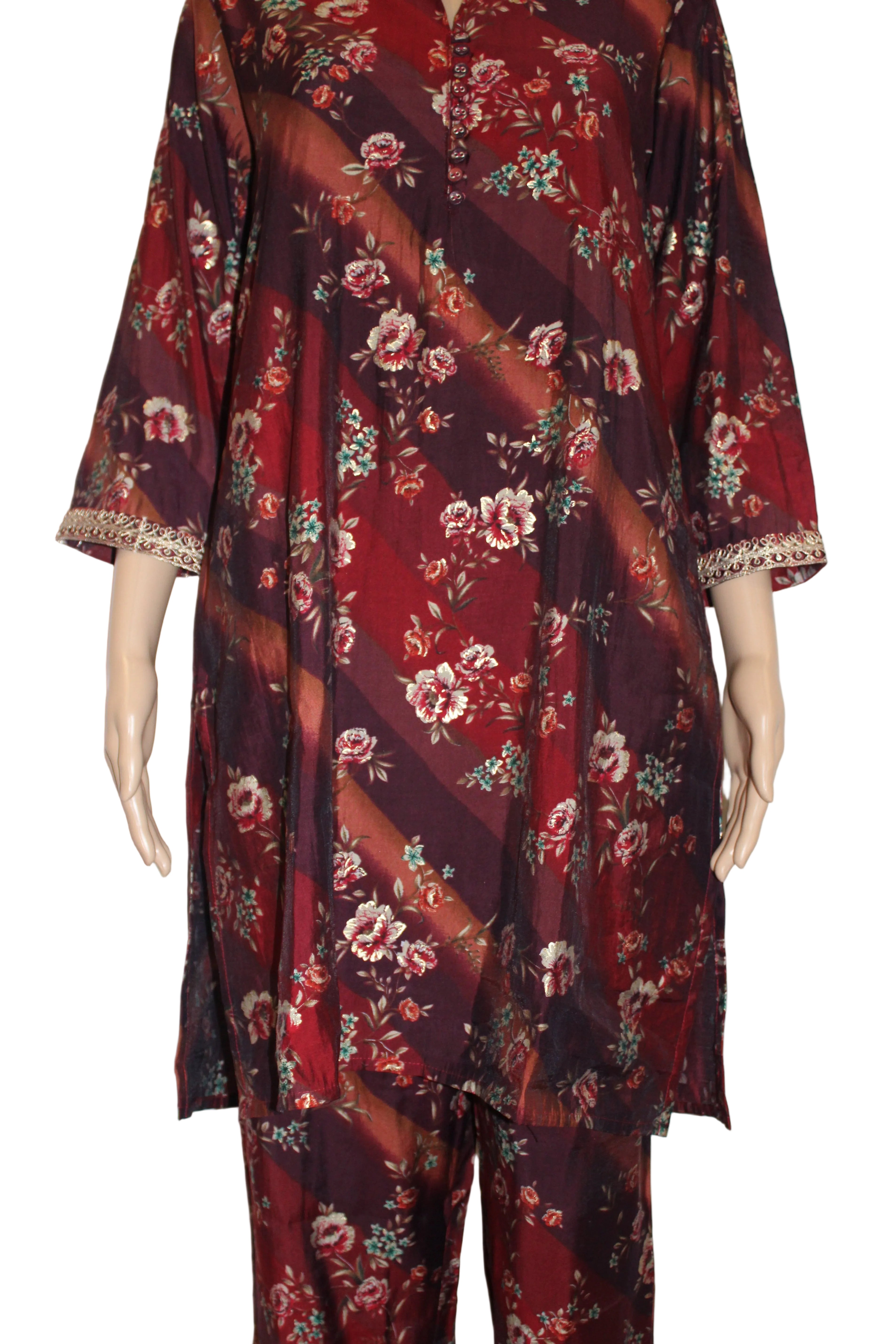 Burgundy Floral Cotton Set